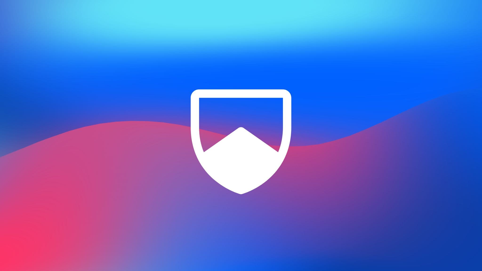 Schild-Icon auf blau-rotem Farbverlauf als Symbol für die Sicherheit im Web