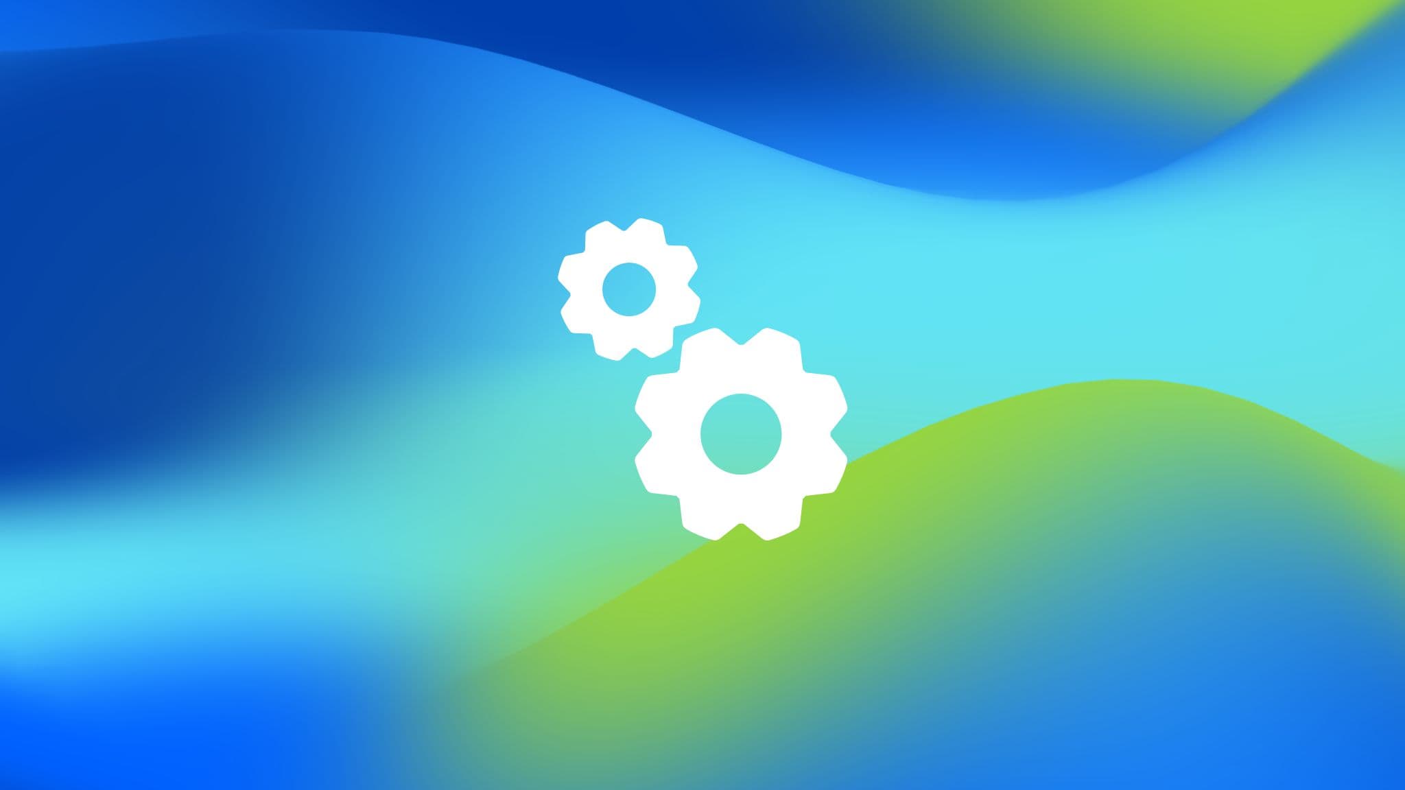 Zahnrad-Icons auf blau-grünem Farbverlauf als Symbol für die technische Suchmaschinenoptimierung